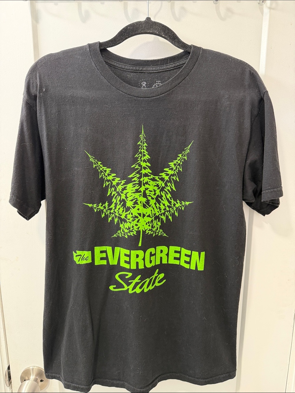 Evergreen State Graphic Tee - Black with Neon Green Print